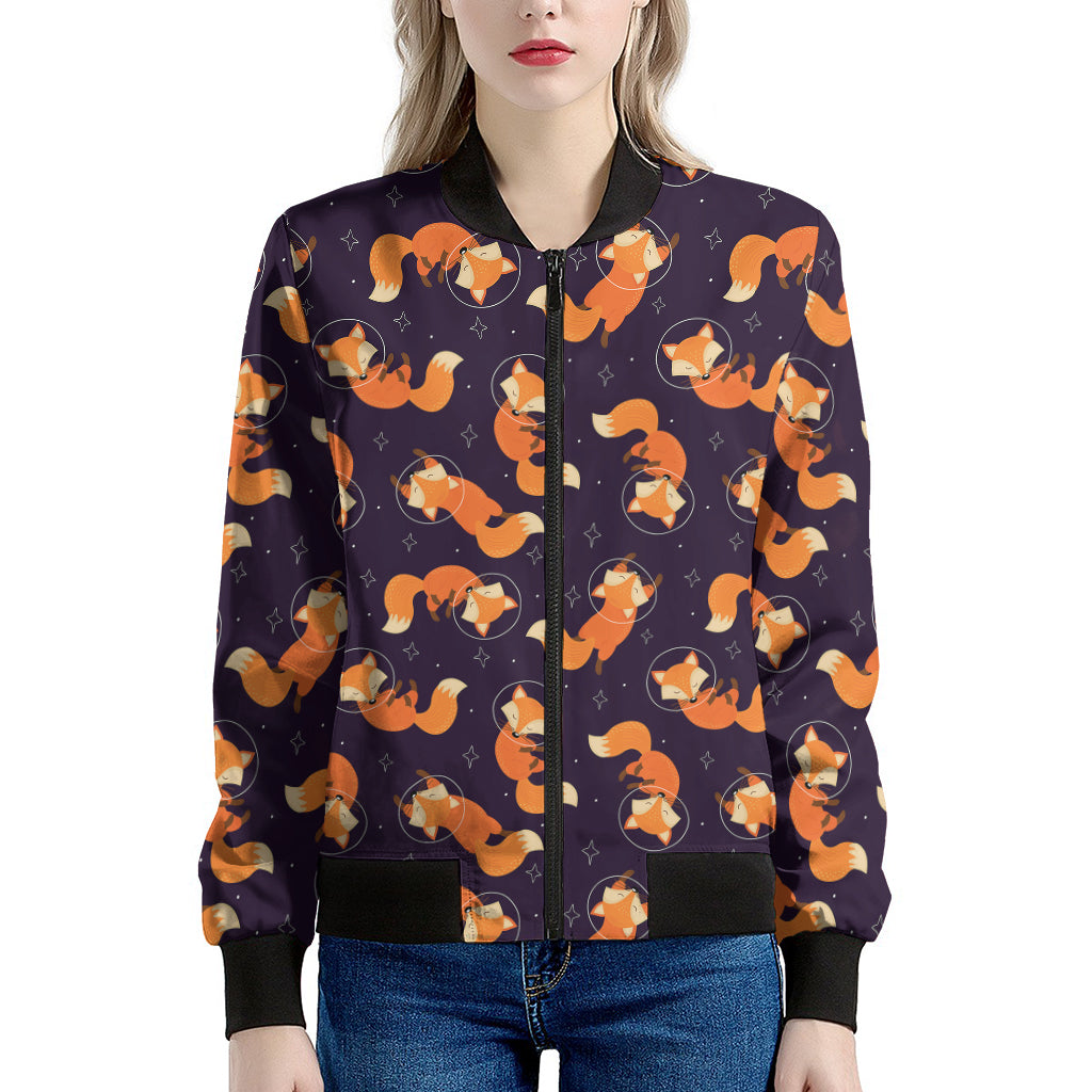 Space Fox Pattern Print Women's Bomber Jacket