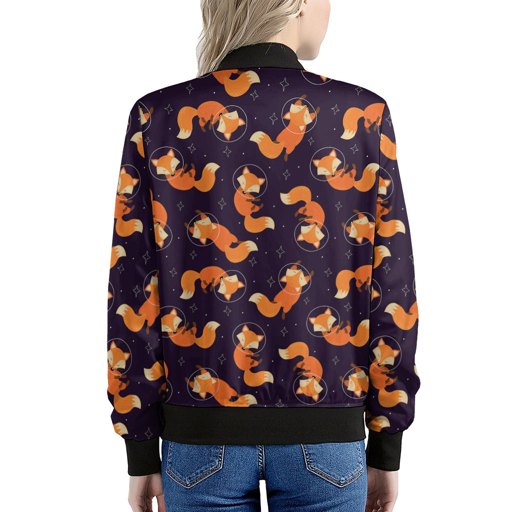 Space Fox Pattern Print Women's Bomber Jacket