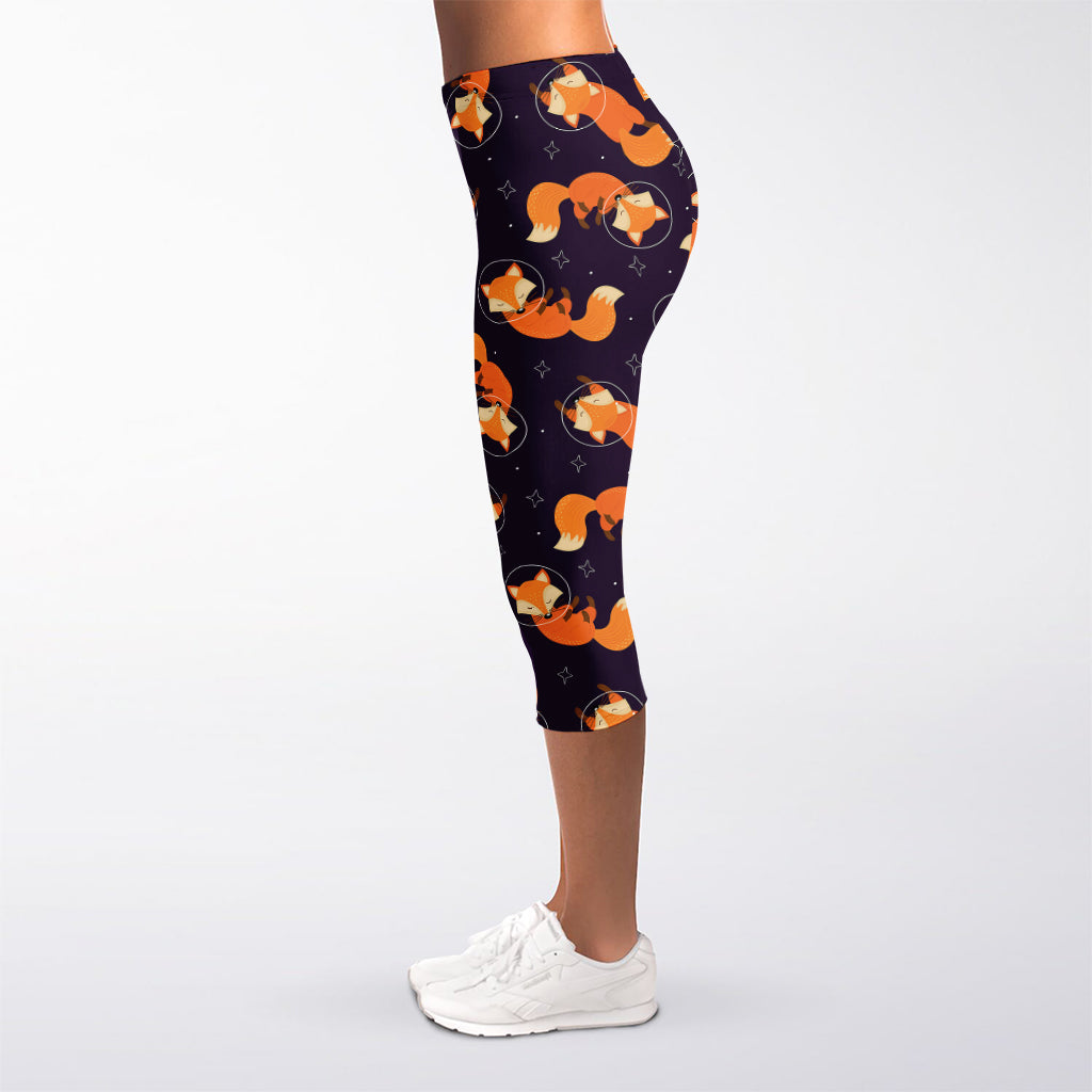 Space Fox Pattern Print Women's Capri Leggings