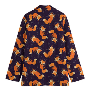 Space Fox Pattern Print Women's Cotton Blazer