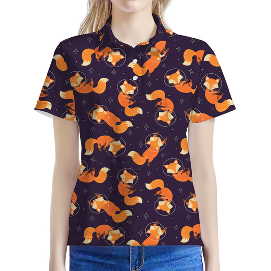 Space Fox Pattern Print Women's Polo Shirt