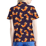 Space Fox Pattern Print Women's Polo Shirt