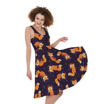 Space Fox Pattern Print Women's Sleeveless Dress