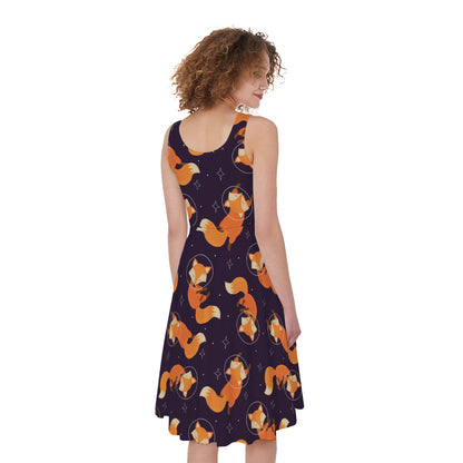 Space Fox Pattern Print Women's Sleeveless Dress