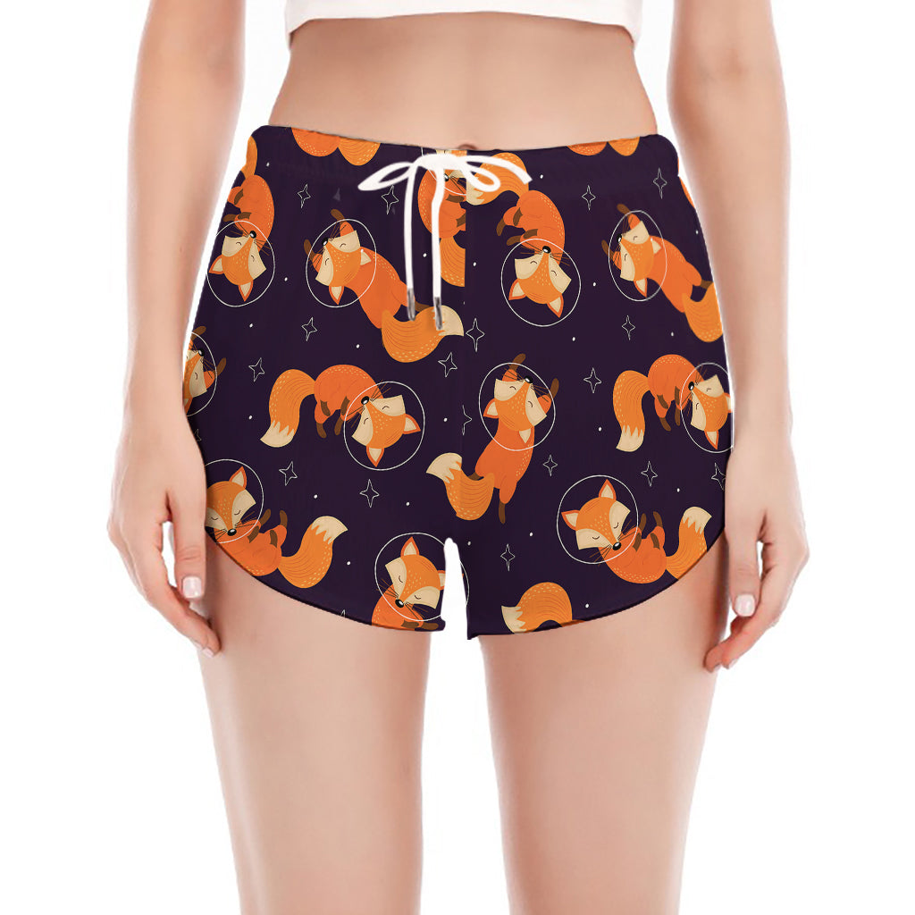 Space Fox Pattern Print Women's Split Running Shorts