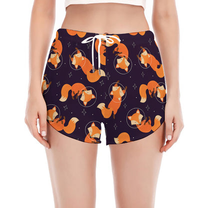 Space Fox Pattern Print Women's Split Running Shorts