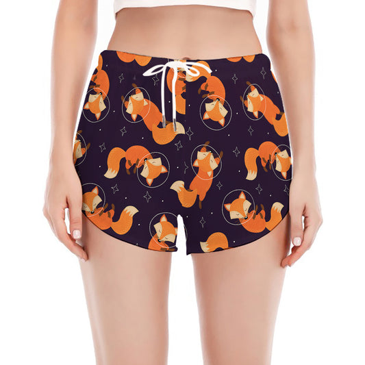 Space Fox Pattern Print Women's Split Running Shorts