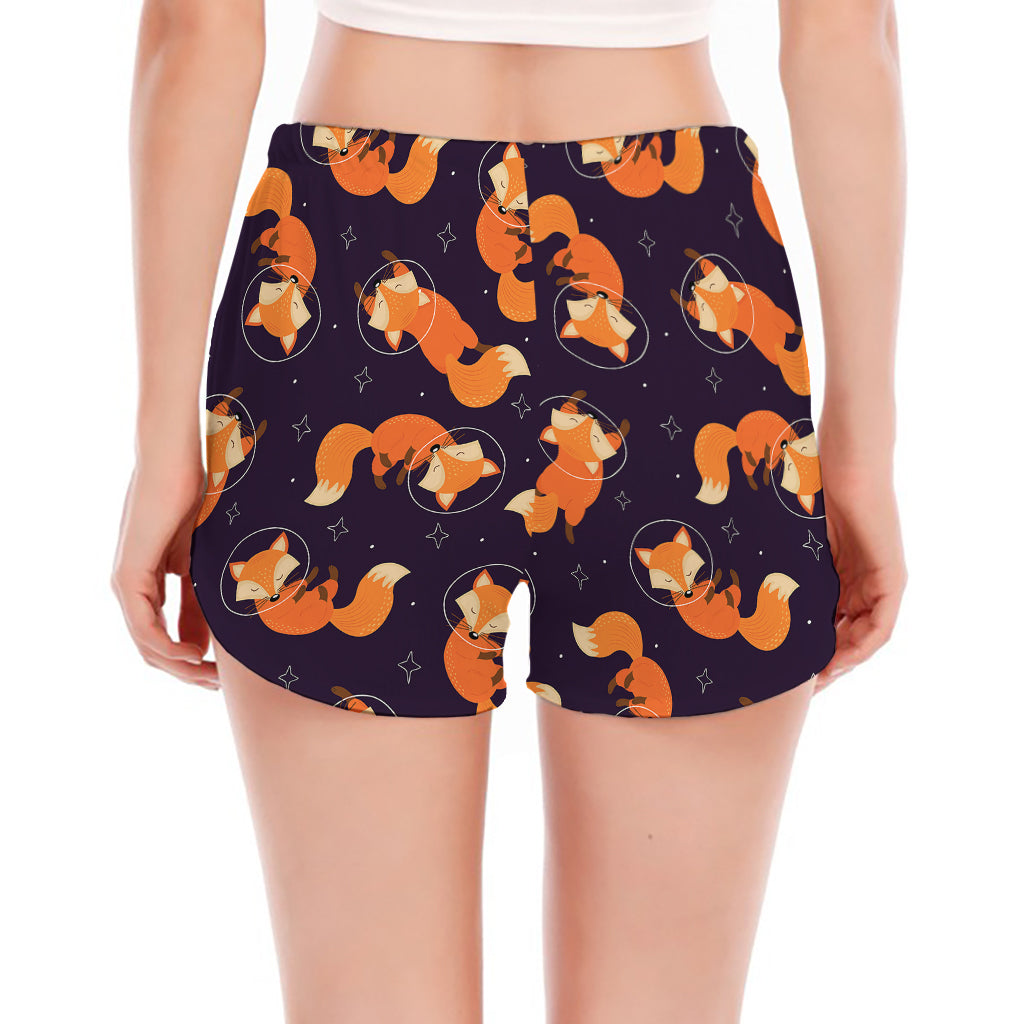 Space Fox Pattern Print Women's Split Running Shorts