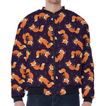 Space Fox Pattern Print Zip Sleeve Bomber Jacket