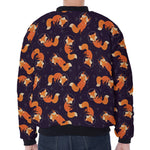 Space Fox Pattern Print Zip Sleeve Bomber Jacket