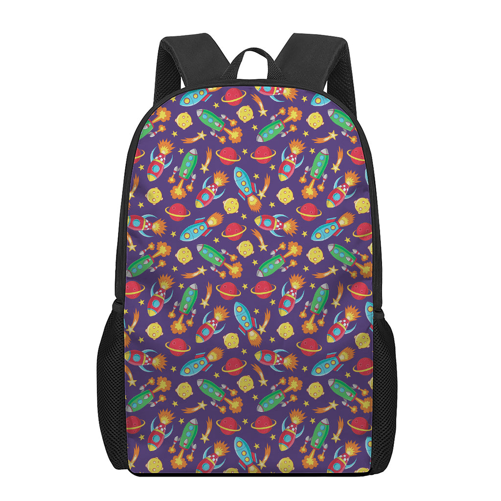 Space Rockets Pattern Print 17 Inch Backpack