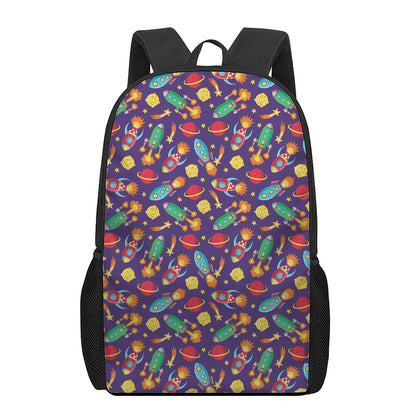 Space Rockets Pattern Print 17 Inch Backpack