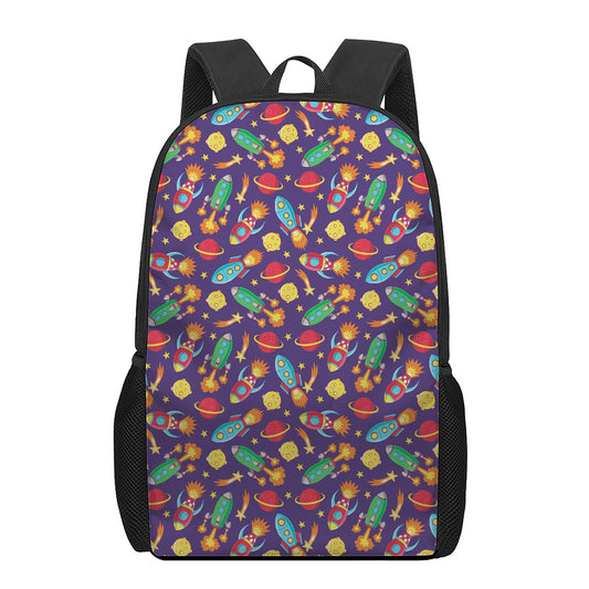 Space Rockets Pattern Print 17 Inch Backpack