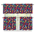 Space Rockets Pattern Print 3 Piece Kitchen Curtains