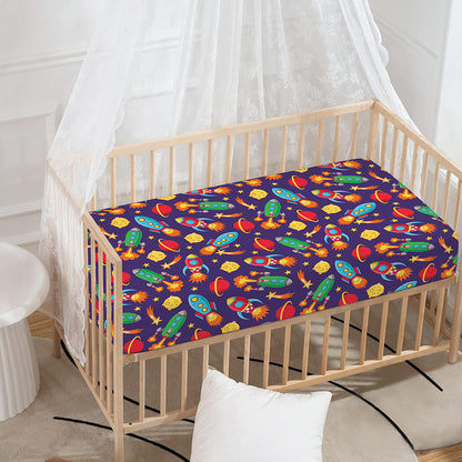 Space Rockets Pattern Print Baby Crib Sheet