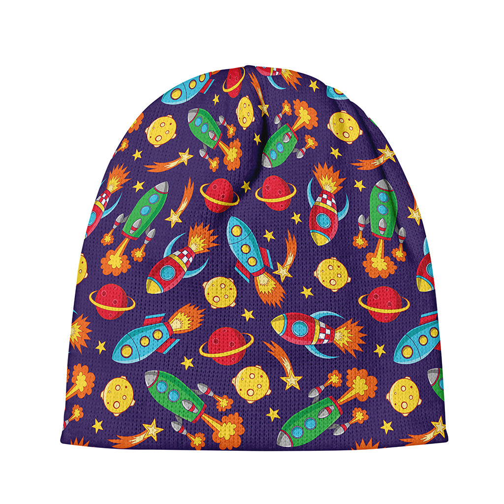 Space Rockets Pattern Print Beanie