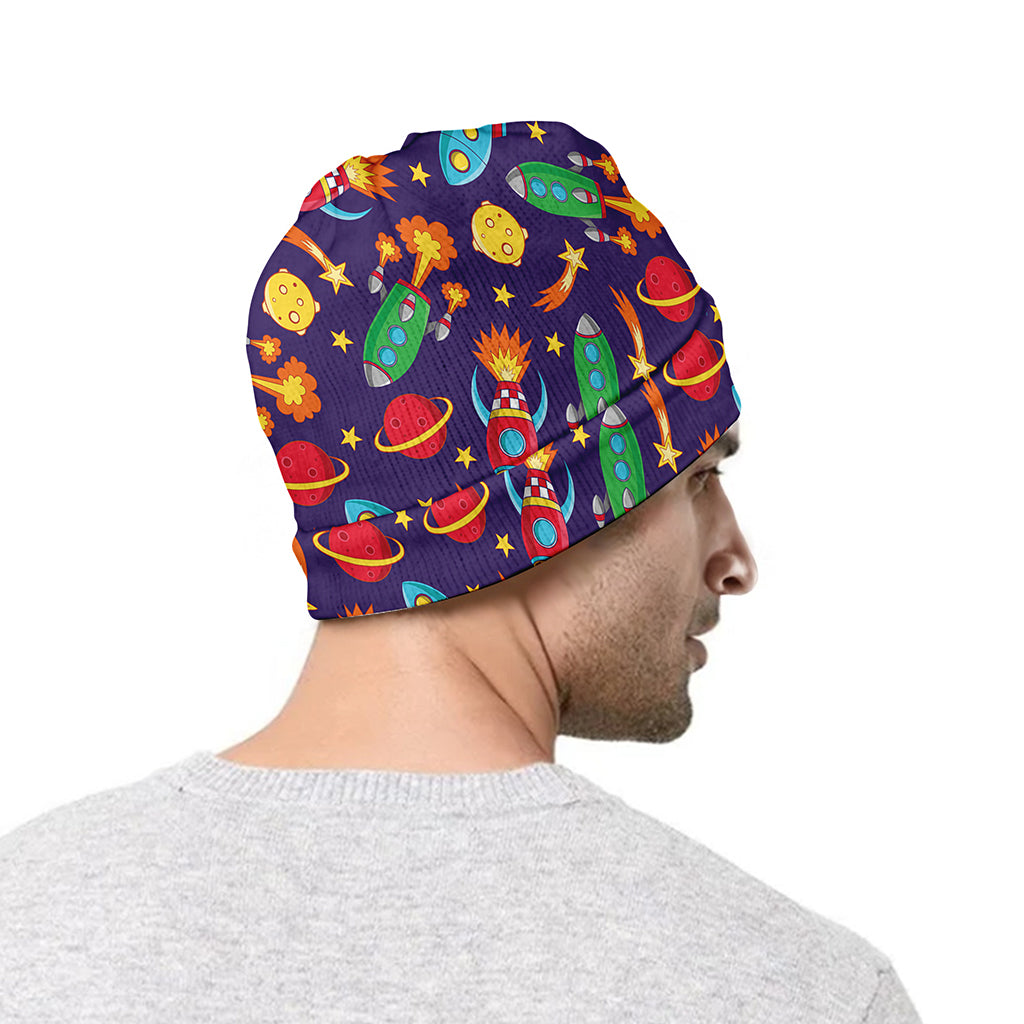 Space Rockets Pattern Print Beanie