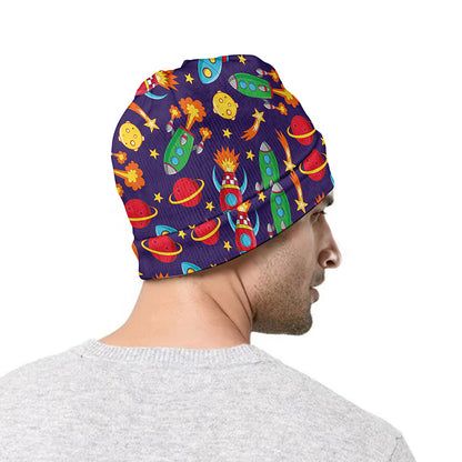 Space Rockets Pattern Print Beanie