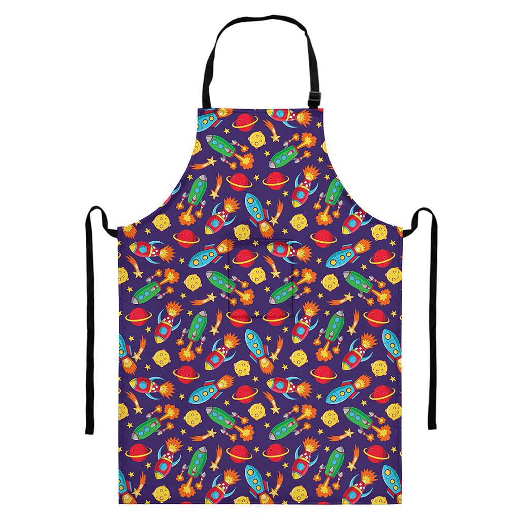 Space Rockets Pattern Print Bib Apron With Pocket