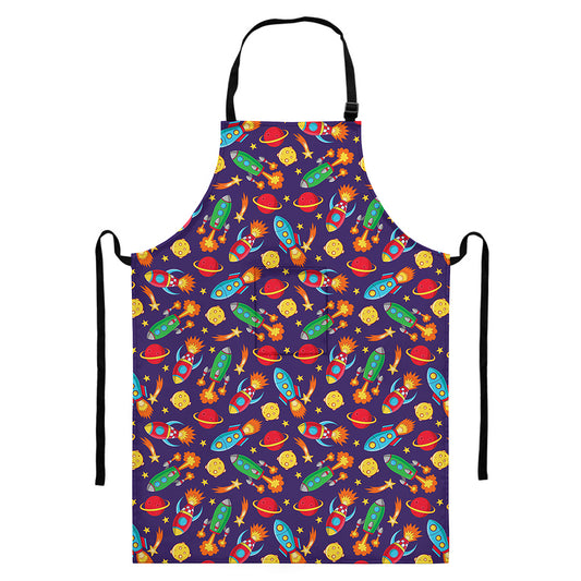 Space Rockets Pattern Print Bib Apron With Pocket