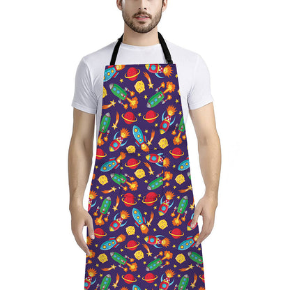 Space Rockets Pattern Print Bib Apron With Pocket