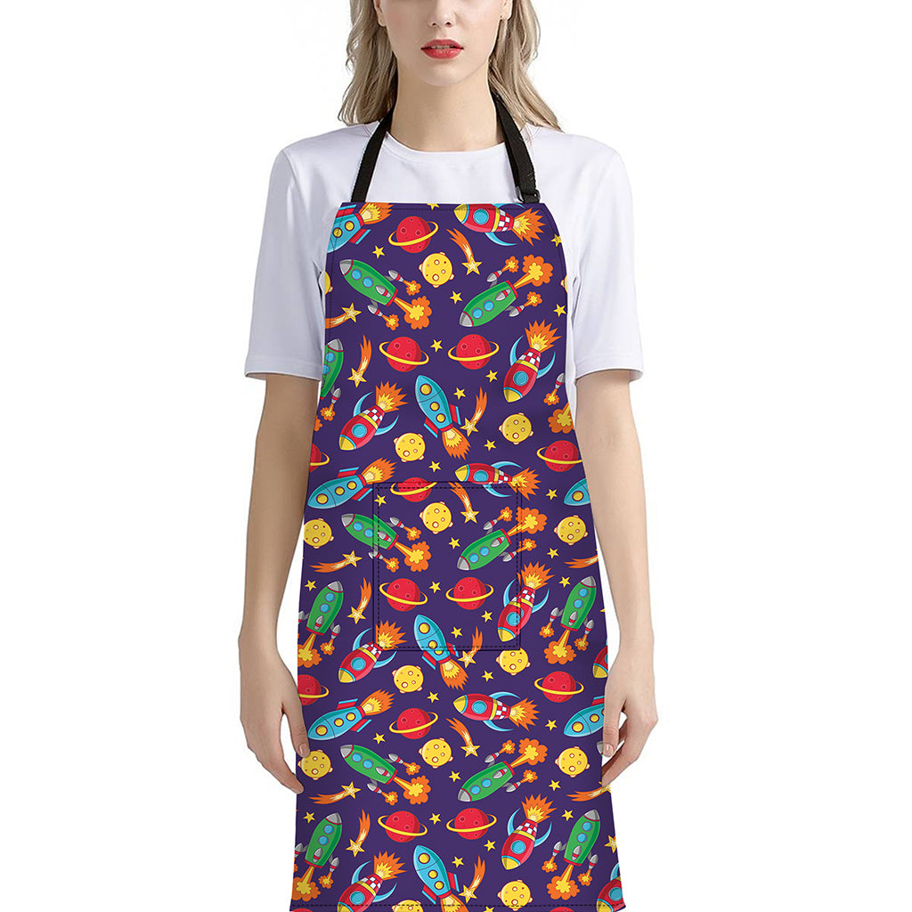 Space Rockets Pattern Print Bib Apron With Pocket