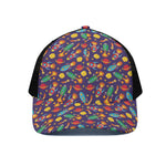 Space Rockets Pattern Print Black Mesh Trucker Cap