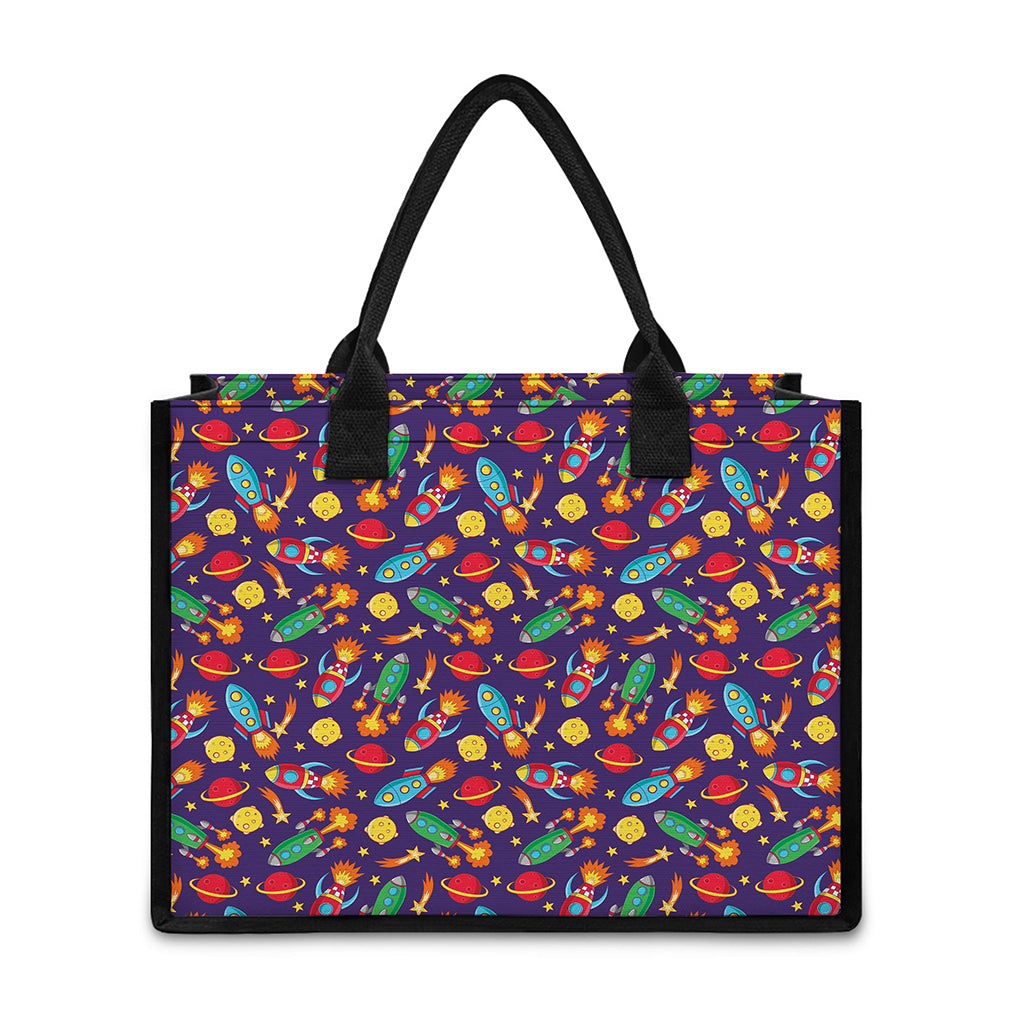 Space Rockets Pattern Print Canvas Tote Bag
