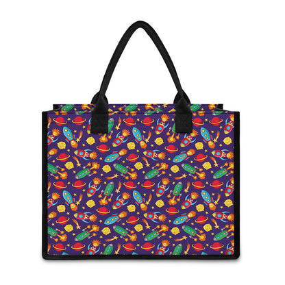 Space Rockets Pattern Print Canvas Tote Bag