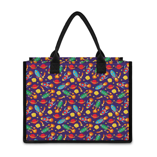 Space Rockets Pattern Print Canvas Tote Bag