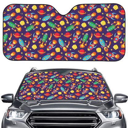 Space Rockets Pattern Print Car Windshield Sun Shade