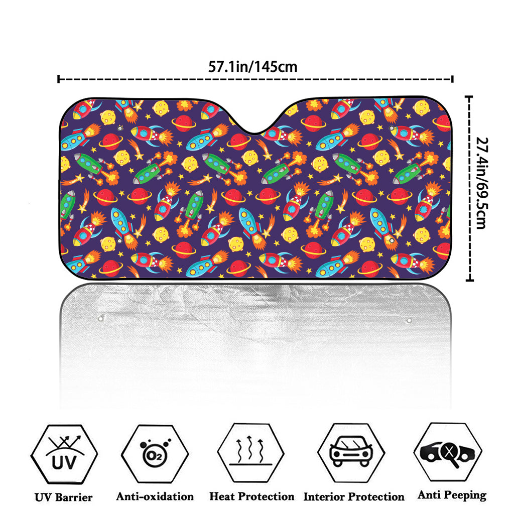 Space Rockets Pattern Print Car Windshield Sun Shade