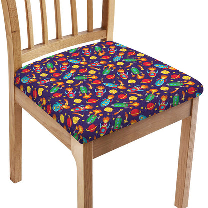 Space Rockets Pattern Print Chair Cushion Cover