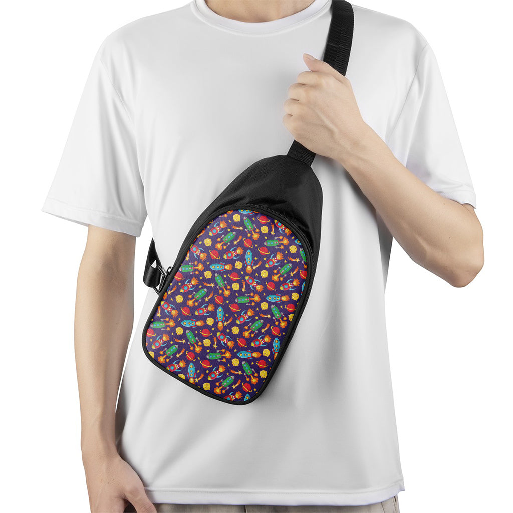 Space Rockets Pattern Print Chest Bag