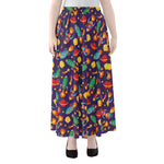Space Rockets Pattern Print Chiffon Maxi Skirt