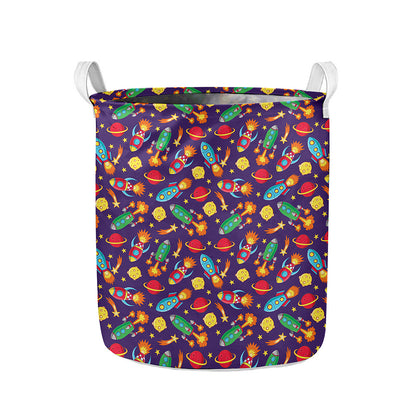 Space Rockets Pattern Print Collapsible Laundry Basket
