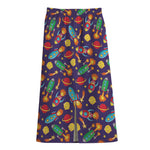 Space Rockets Pattern Print Cotton Front Slit Maxi Skirt