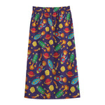 Space Rockets Pattern Print Cotton Front Slit Maxi Skirt