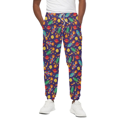 Space Rockets Pattern Print Cotton Pants