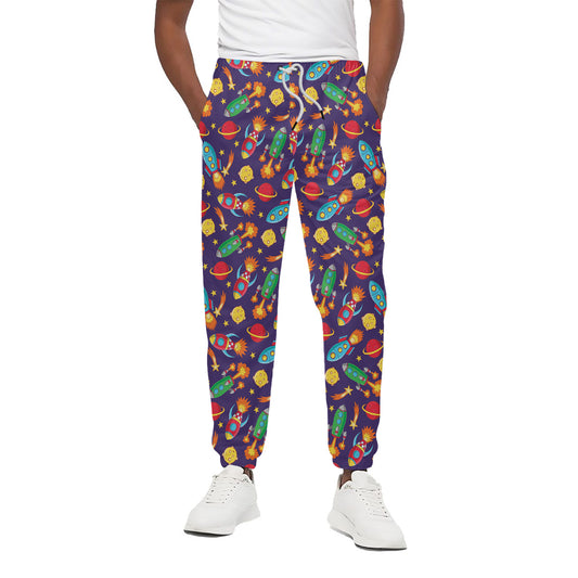 Space Rockets Pattern Print Cotton Pants