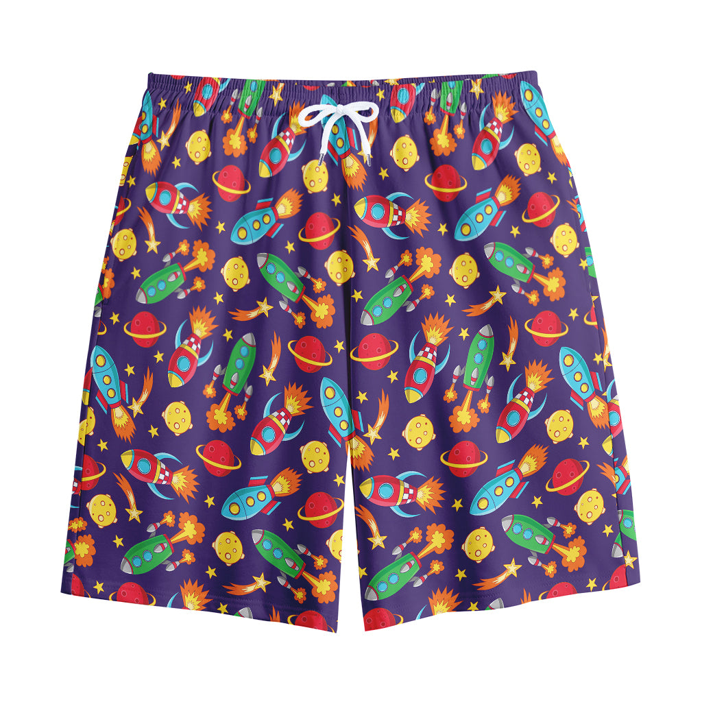 Space Rockets Pattern Print Cotton Shorts