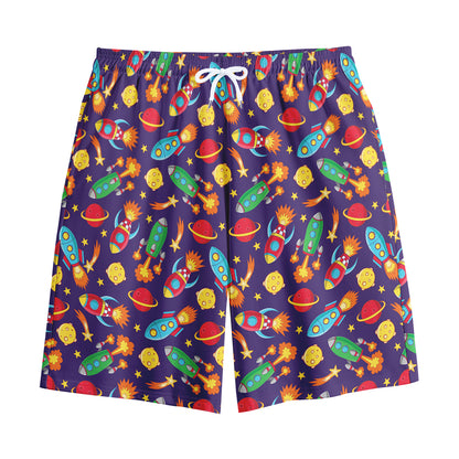 Space Rockets Pattern Print Cotton Shorts