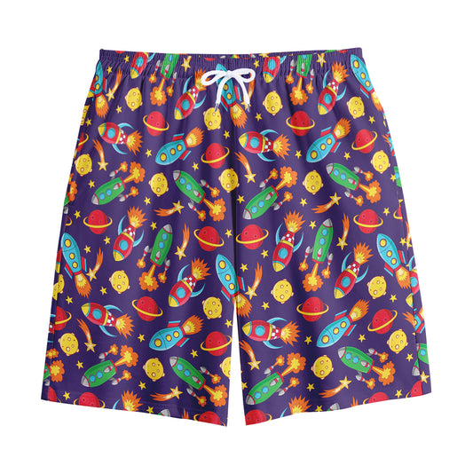 Space Rockets Pattern Print Cotton Shorts