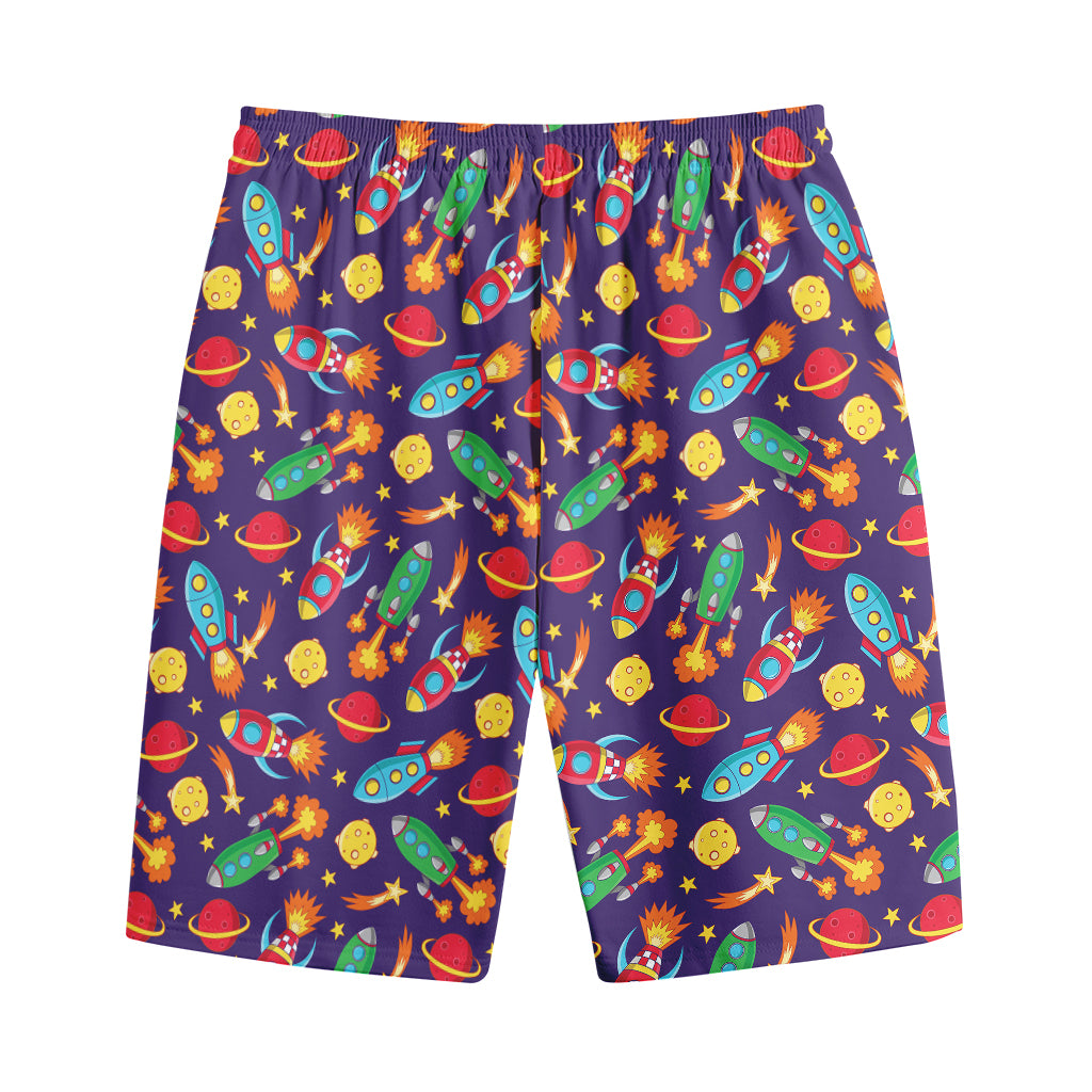 Space Rockets Pattern Print Cotton Shorts