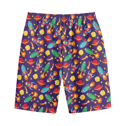 Space Rockets Pattern Print Cotton Shorts