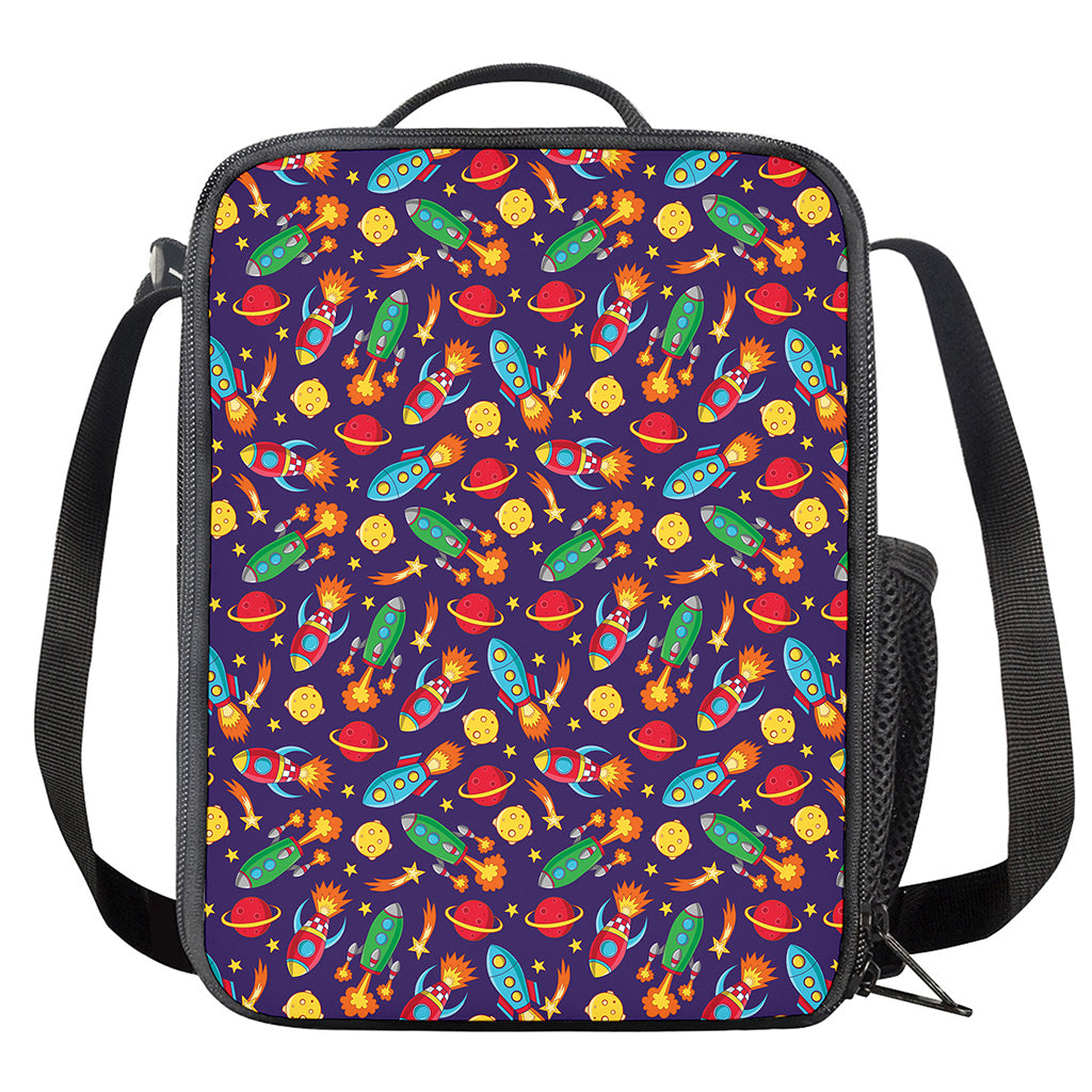 Space Rockets Pattern Print Crossbody Lunch Bag