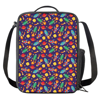 Space Rockets Pattern Print Crossbody Lunch Bag