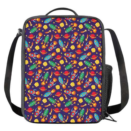 Space Rockets Pattern Print Crossbody Lunch Bag