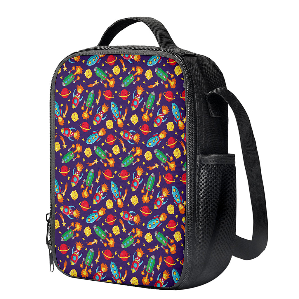 Space Rockets Pattern Print Crossbody Lunch Bag
