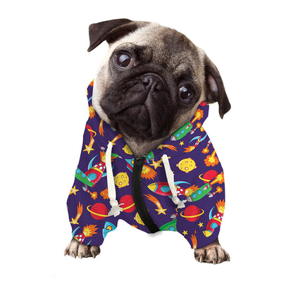 Space Rockets Pattern Print Dog Zip Up Hoodie